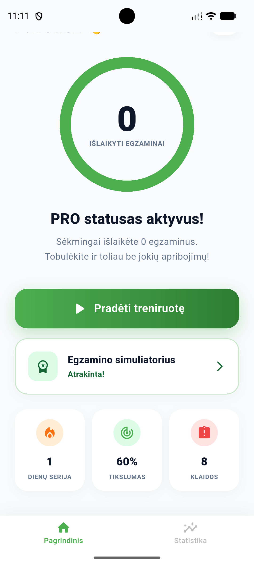 LT Konstitucijos testai programėlės pradžios ekranas